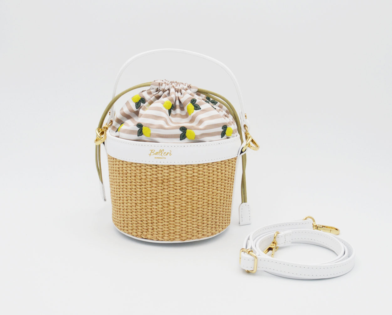 Positano Borsa Secchiello Rafia con limoni ricamati Baller Sorrento