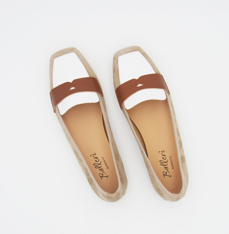 Beige/White Suede Eres Square Toe Loafer