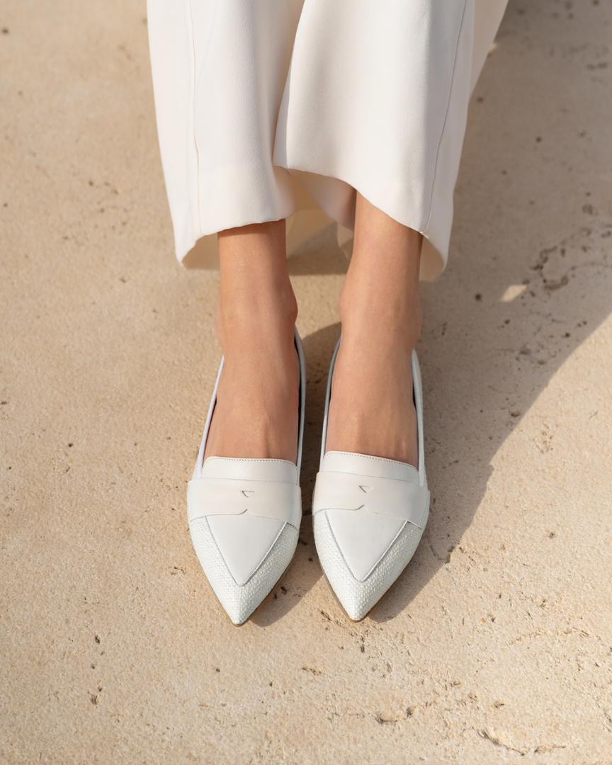 White Raffia Roma Pointed Loafer