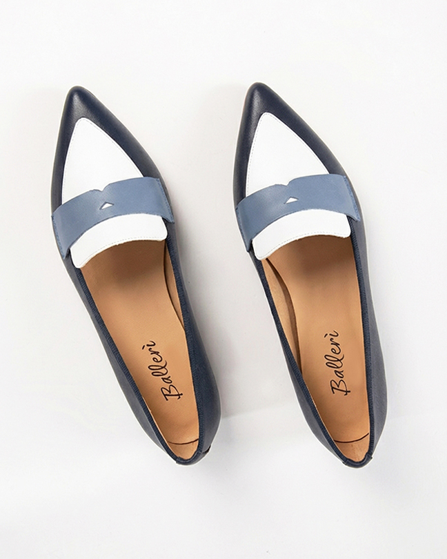 Mocassino a punta Roma Pelle Oceano/Azzurro/Bianco