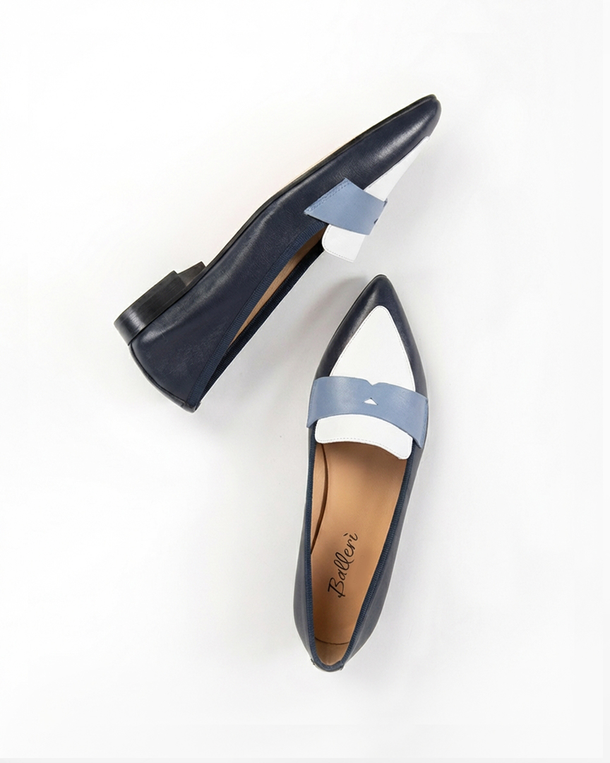 Mocassino a punta Roma Pelle Oceano/Azzurro/Bianco